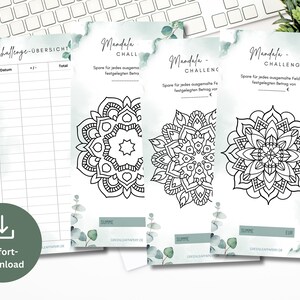 Mandala Coloring Sparchallenge Set incl. Tracker Eucalyptus | Save Money Template Challenge suitable for A6 Zipper Envelopes PDF Digital