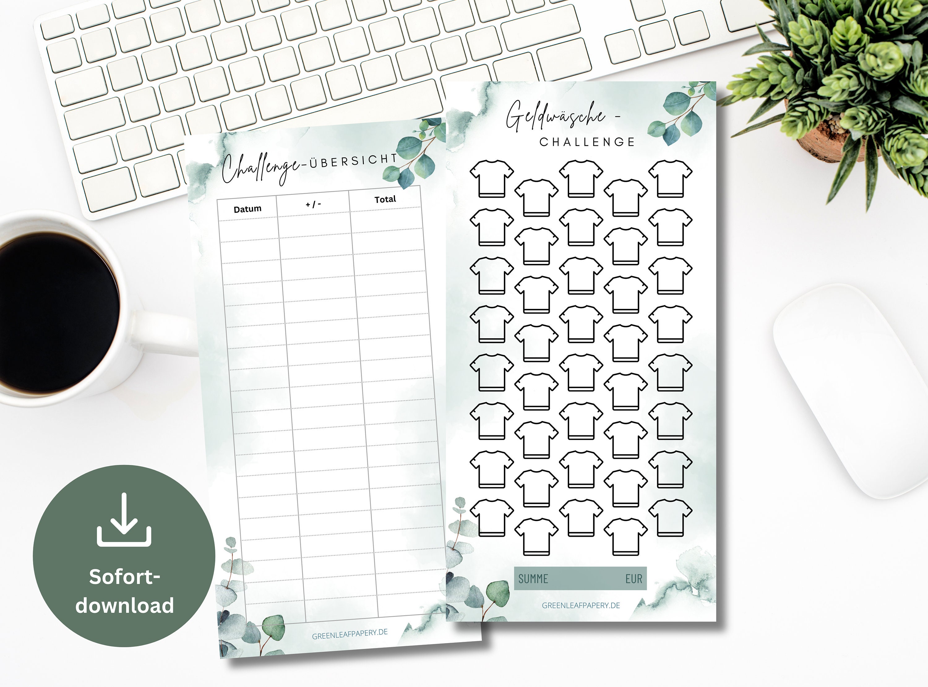 Money Laundering Savings Challenge Set incl. Tracker Eucalyptus | Save Money Template Challenge suitable for A6 Zipper Envelopes PDF Digital Download