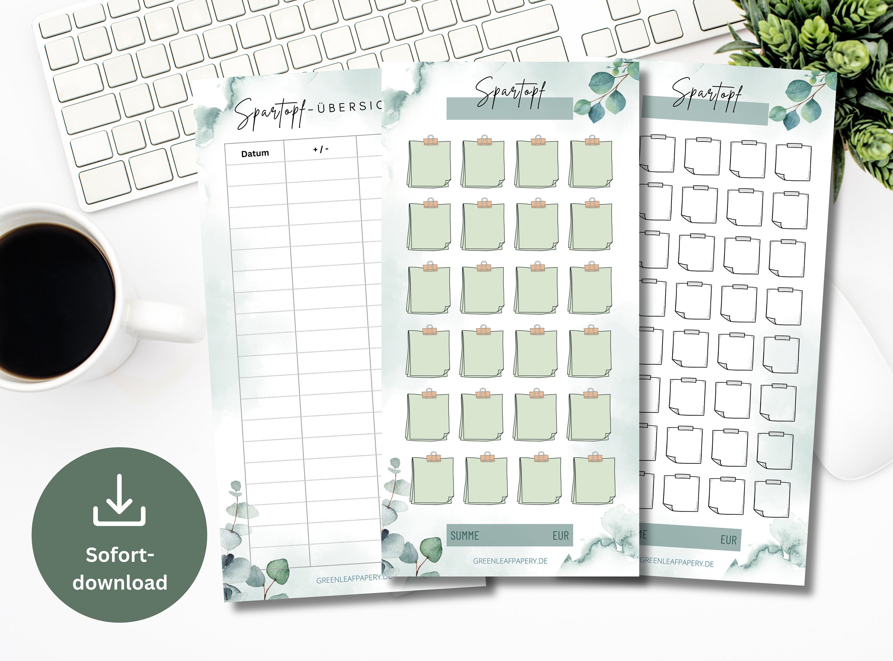 Pot Note Blank Sticky Notes Savings Pot Set Including Tracker Eucalyptus | Save ...