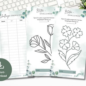 Flower Coloring Sparchallenge Set incl. Tracker Eucalyptus | Save Money Template Challenge suitable for A6 Zipper Envelopes PDF Digital