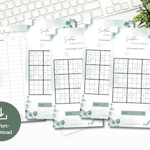 Sudoku Numbers Game Sparchallenge Set incl. Tracker Eucalyptus | Save Money Template Challenge suitable for A6 Zipper Envelopes PDF Digital