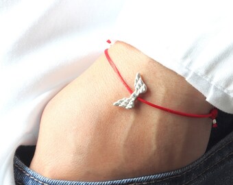 Silver Angel Wings Charm Red String Bracelet: Protection Jewelry