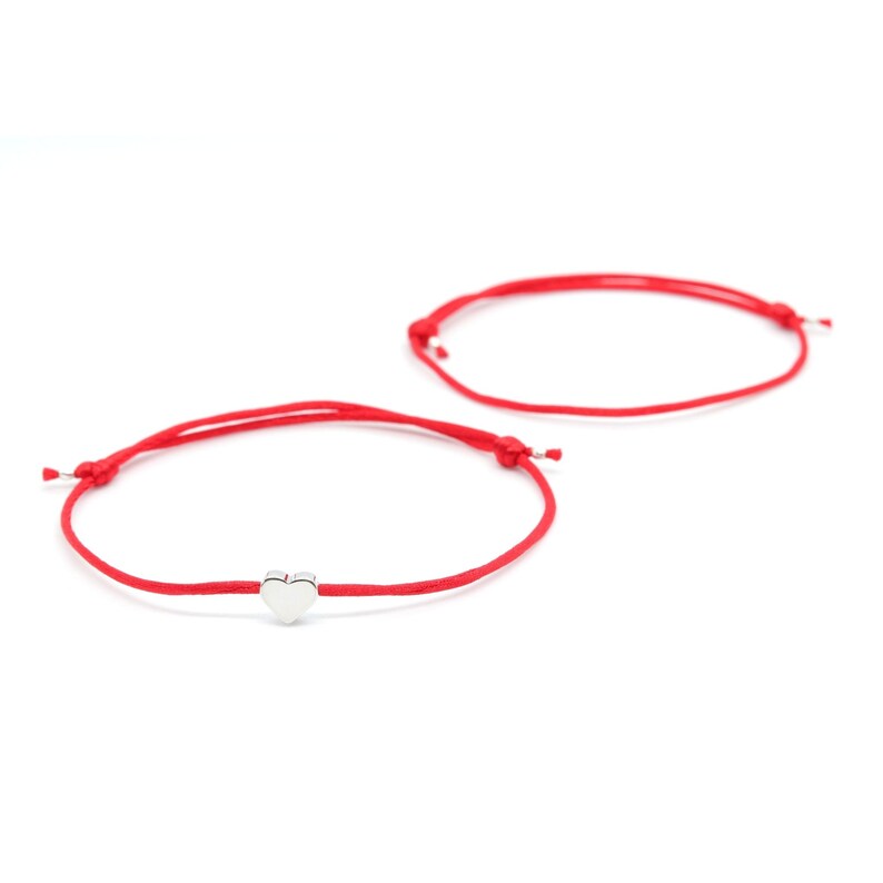 Red String Bracelet With Silver Heart Set 1 Charm 1 Etsy