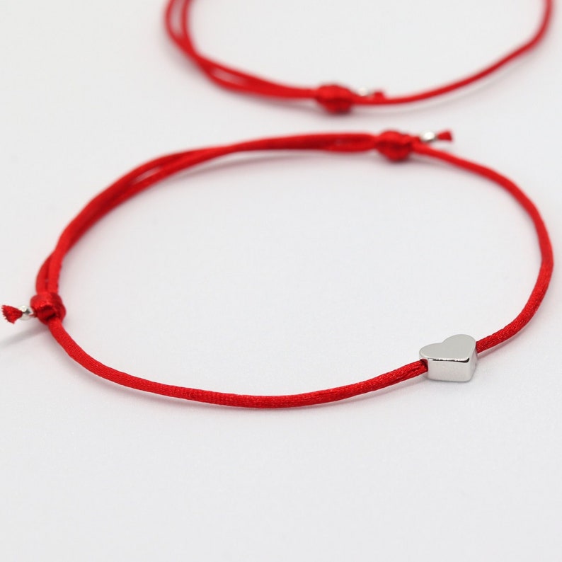 Red String Bracelet With Silver Heart Set 1 Charm 1 Etsy