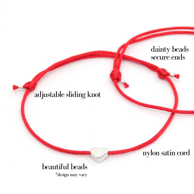 Red String Bracelet With Silver Heart Set 1 Charm 1 Etsy