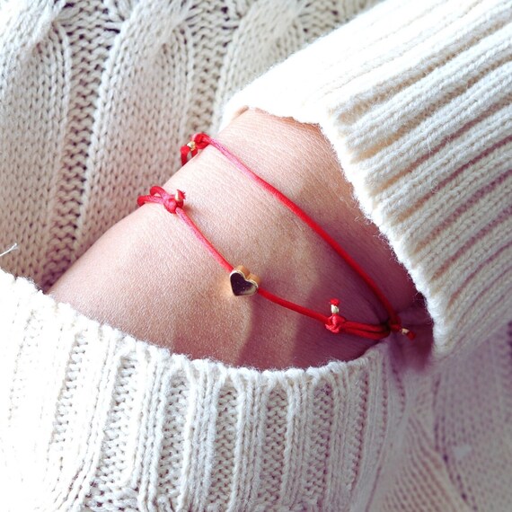 Red String Bracelet With Gold Heart Set 1 Charm 1 Original
