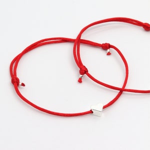 CUSTOM Silver Heart Charm Red String Bracelet, Red String of Fate, Matching Bracelets, Handmade Jewelry
