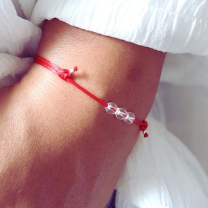 Clear Quartz Bracelet, Red String Bracelet, Friendship, Good Luck, Clearing Negative Energy, Gifts for Best Friend Female, Handmade Jewelry