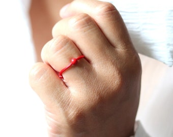 Cinnabar Red String of Fate Ring, Good Luck Ring, Promise Ring, Love Ring, Couple Ring, Fertility Gift, Gifts Under 30, Handmade Jewelry