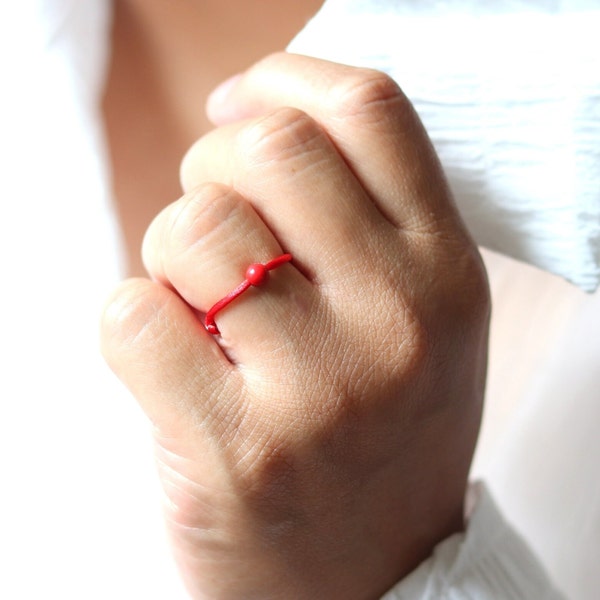 Cinnabar Red String of Fate Ring, Good Luck Ring, Promise Ring, Love Ring, Couple Ring, Fertility Gift, Gifts Under 30, Handmade Jewelry