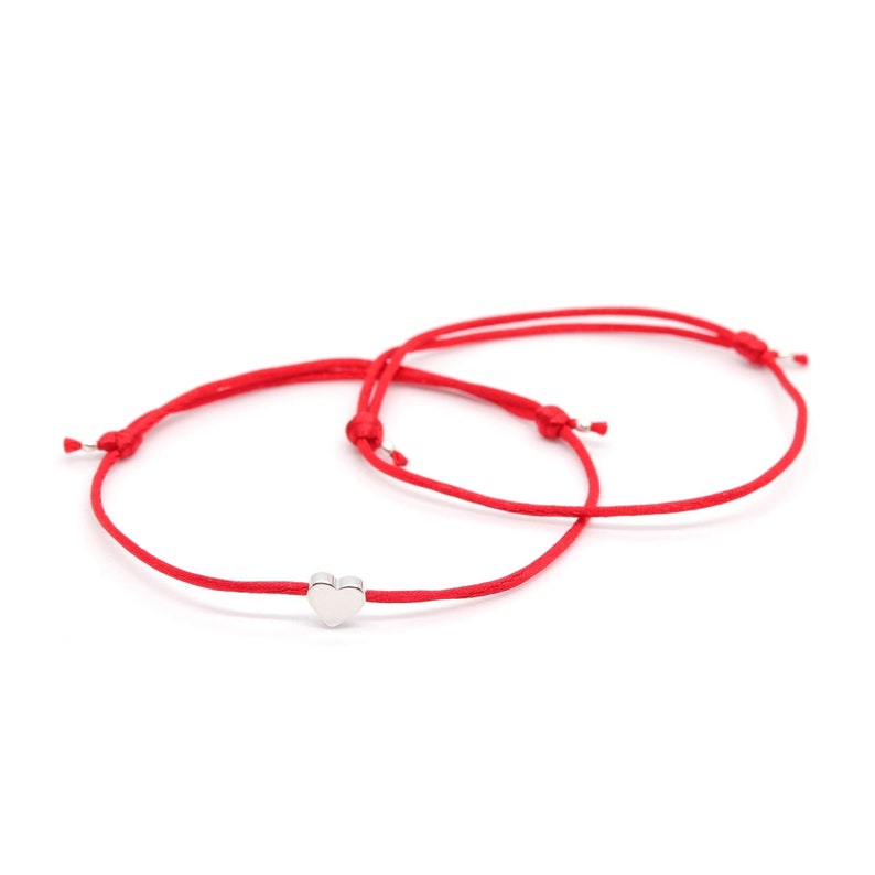 Red String Bracelet With Silver Heart Set 1 Charm 1 Etsy
