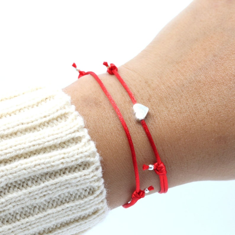Red String Bracelet With Silver Heart Set 1 Charm 1 Etsy