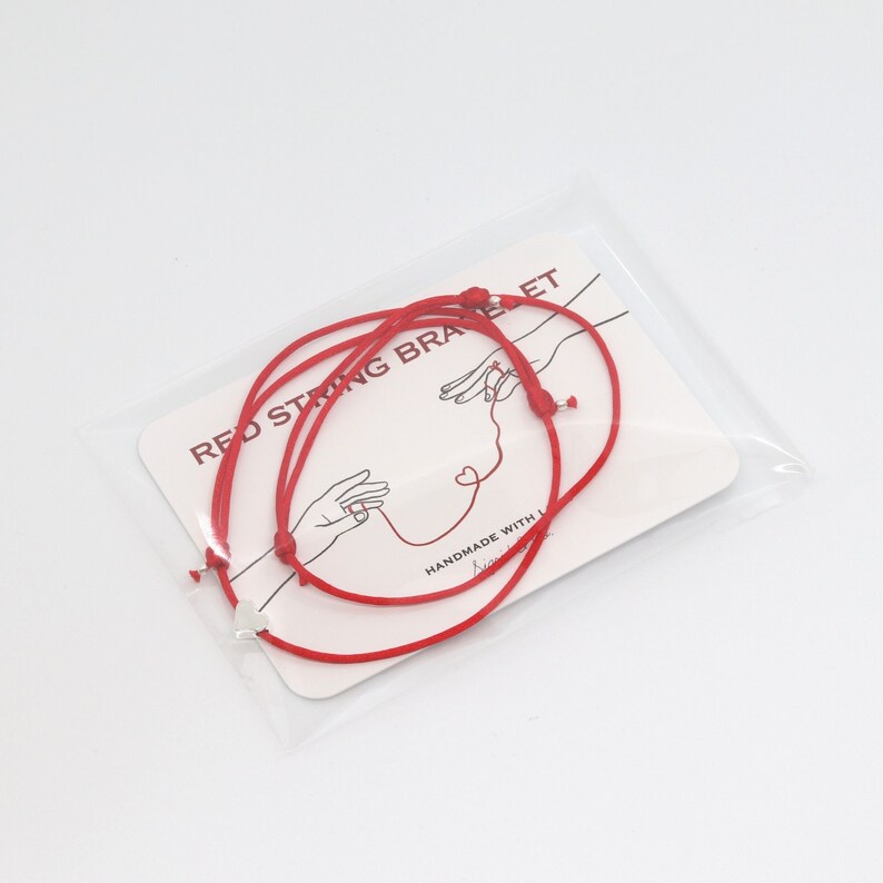 Red String Bracelet With Silver Heart Set 1 Charm 1 Etsy