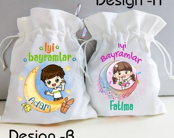 Eid Geschenkbeutel Personalisiert mit Name Bayram Kesesi Ramadan Tüte Tasche Ramadan Beutel Zuckerfest Harclik für Kinder Geschenksäckchen
