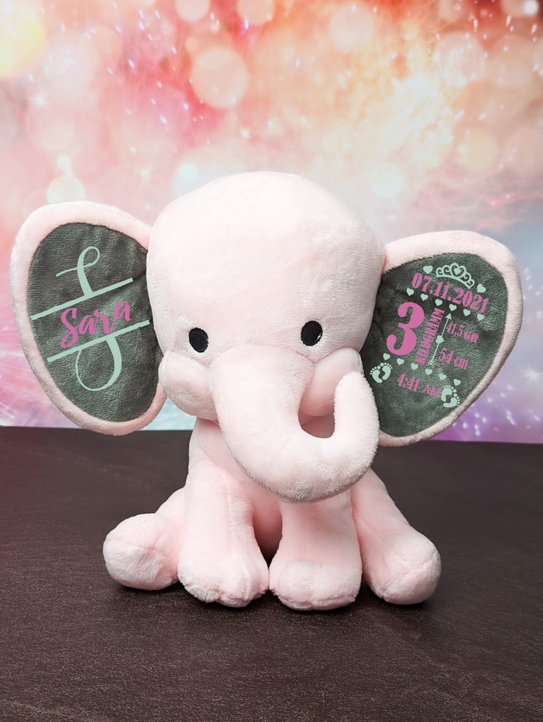 Geburtsgeschenk Kuscheltier mit Namen Baby Geschenk zur Geburt personalisierter Elefant Kuscheltier zur Taufe personalisiert süßes Geschenk Bild 8