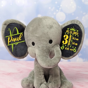 Geburtsgeschenk Kuscheltier mit Namen Baby Geschenk zur Geburt personalisierter Elefant Kuscheltier zur Taufe personalisiert süßes Geschenk Bild 2