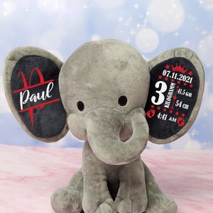 Geburtsgeschenk Kuscheltier mit Namen Baby Geschenk zur Geburt personalisierter Elefant Kuscheltier zur Taufe personalisiert süßes Geschenk Bild 4