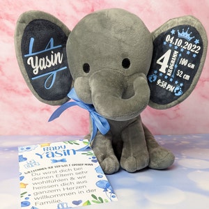 Geburtsgeschenk Kuscheltier mit Namen Baby Geschenk zur Geburt personalisierter Elefant Kuscheltier zur Taufe personalisiert süßes Geschenk Bild 5