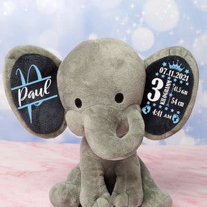 Geburtsgeschenk Kuscheltier mit Namen Baby Geschenk zur Geburt personalisierter Elefant Kuscheltier zur Taufe personalisiert süßes Geschenk Bild 1