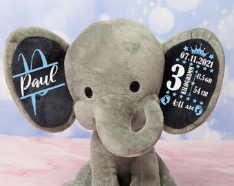Geburtsgeschenk Kuscheltier mit Namen Baby Geschenk zur Geburt personalisierter Elefant Kuscheltier zur Taufe personalisiert süßes Geschenk