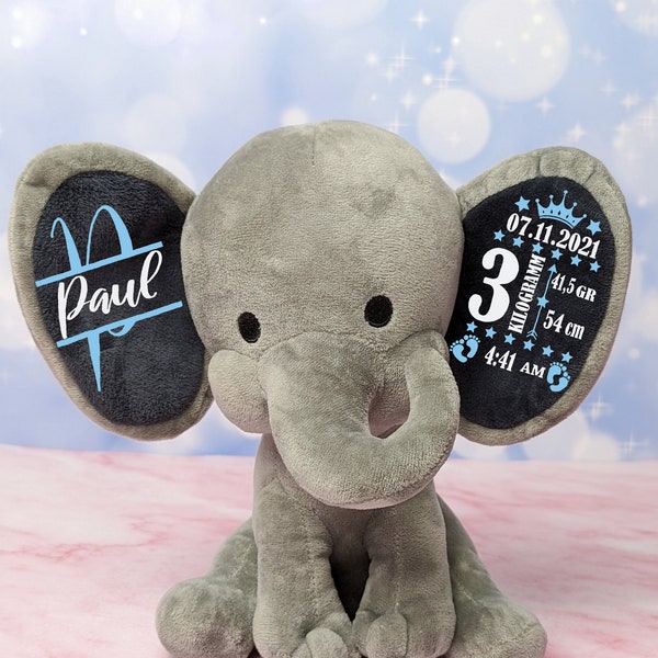 Geburtsgeschenk Kuscheltier mit Namen Baby Geschenk zur Geburt personalisierter Elefant Kuscheltier zur Taufe personalisiert süßes Geschenk