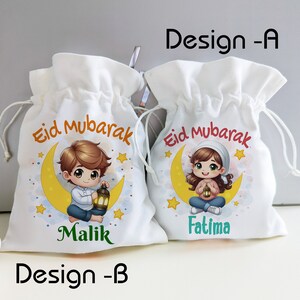 Eid Geschenkbeutel Personalisiert mit Namen Bayram Kesesi Beutel Bayram Hediyesi Tüte Zuckerfest Harclik Geschenksäckchen Ramadan Jutesack zdjęcie 3