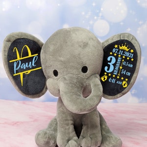 Geburtsgeschenk Kuscheltier mit Namen Baby Geschenk zur Geburt personalisierter Elefant Kuscheltier zur Taufe personalisiert süßes Geschenk Bild 3