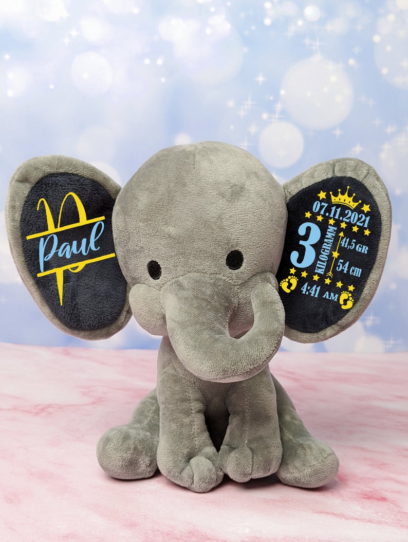 Geburtsgeschenk Kuscheltier mit Namen Baby Geschenk zur Geburt personalisierter Elefant Kuscheltier zur Taufe personalisiert süßes Geschenk Bild 3