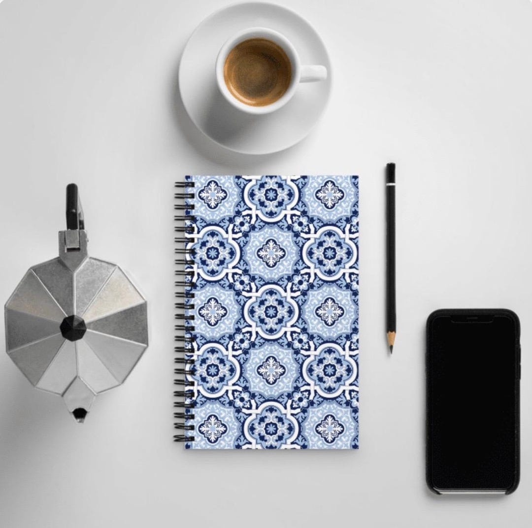 Spiral Notebook - Blue and White Ornamental Moroccan Tiles - Etsy