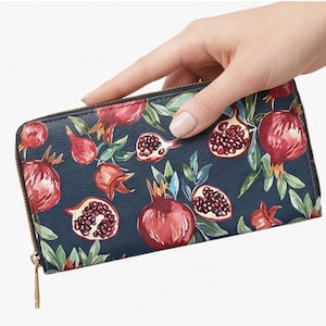 Borsa a forma di melograno per portafoglio in stile mediterraneo, regalo per amante dell'Italia, pochette botanica, regalo, portafoglio floreale blu navy, borsa autunno estate, regalo Italia