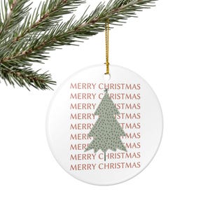 Merry Christmas Tree Ceramic Ornament, Holiday Decoration, Christmas Gift, Home Decor, Tree Ornament, Festive Decoration, Unique Gift