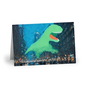 Cartões de Dinossauro Verde T Rez com Designs Divertidos e Excêntricos para Aniversários, Agradecimentos e Celebrações. Presenteie todas as Ocasiões. Cartão em Branco.