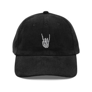 Embroidered Skeleton Rocker Hat For Halloween, Fall, Everyday, Corduroy Vintage Baseball Cap Embroidered Halloween Fashion Accessory