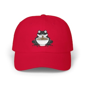 Embroidered Dad Cap Gift For Frog Lovers Baseball Cap For Summer Frog Eating Ramen Hat For Food Lovers Gift Funny Frog Embroidered Hat Frog