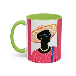 Abstract African Illustration, Black Woman Coffee Mug Colorful Afrocentric Design, Unique Gift for Her, Afro Art Mug African American Art