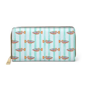 Aquarell tropische Fische Reißverschluss Geldbörse | Gestreiftes Aqua Muster