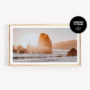 Beach Sunset TV Art Samsung TV Screen Saver, Golden Rays Reflecting Digital Background for Samsung Frame TV, Spring Decor Downloadable