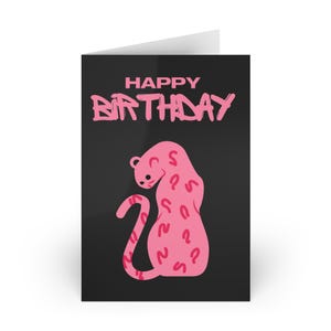 Cartão de aniversário abstrato de leopardo, presente para a África do Sul, design divertido de Memphis, pantera negra rosa, cartão de aniversário de animais selvagens africanos, pacote com 1 ou 10 unidades