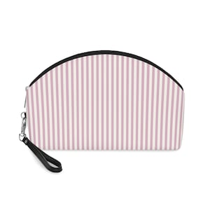 Retro Makeup Bag Pink, White Strips,  Vintage Cosmetic Organizer for Travel Gift Ideas, Beauty Gift Ideas, Daily Use Essentials, Minimalist