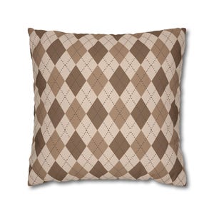 Brown, Beige Plaid Pillowcase Fall Theme, Neutral Suede Pillowcase for Cozy Home Decor Autumn, Modern Couch Decor, Living Room Cushion
