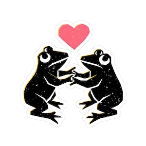 Japanese Frog Love Kiss-Cut Stickers Valentines Day Gifts - Cute Frog Couple, Laptop Decals Japan Travel Gift, Nature Aesthetic, Romantic