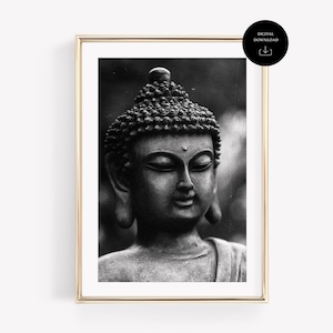 Serene Buddha Wand Kunst Druck Buddist Poster Buddhismus Meditation Poster Schwarz und Weiß Thailand Kunst Für Zuhause Indien Poster Reise Kunstdruck