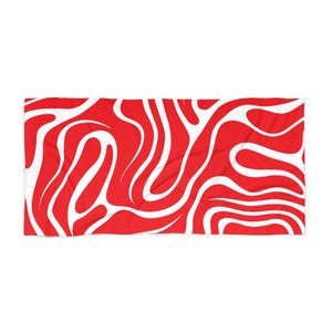 Red Wave Beach Towel - Playful and Fun Modern Design, Bold Statement Towel for Beach Lovers, Summer Accessories, Poolside Must-Have, Unique