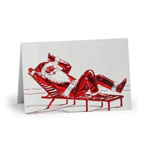 友達への面白いクリスマスカード、赤い箔のサンタのトロピカルなグリーティング、夏のクリスマス旅行ギフト、沿岸の暖かい天候のクリスマスカード