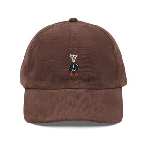 Skeleton Goose Embroidered Corduroy Cap For Goose Lovers, Halloween Hat Fall Fashion Corduroy Hat Embroidered Corduroy Baseball Cap Brown