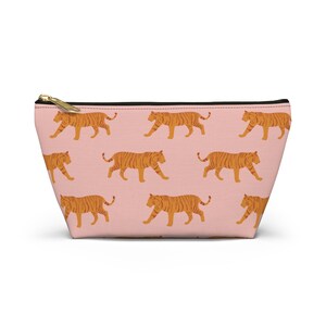 Tiger Make Up Bag Pink, Travel Accessory Bag For Her Gifts For Animal Lovers, Tiger Lovers, Make Up Pouch Tiger Pattern Design
