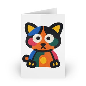 Cartes de voeux chat colorées pour les amoureux des chats Art fantaisiste Cartes d'anniversaire pour animaux de compagnie Design abstrait Notes de remerciement Cartes mignonnes sur le thème des chatons