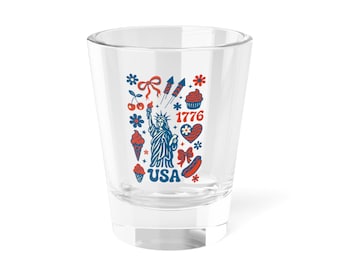 Copos de vidro para decoração de festa do 4 de julho nos EUA, para mães e pais, utensílios vermelhos, brancos e azuis para comemorações do Dia da Independência dos EUA.