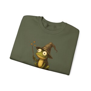 Whimsical Frog Wizard Sweatshirt Hallowean Top, Fall Crewneck for Cozy Days, Gift for Magic Lover, Halloween Apparel, Gift For Animal Lover