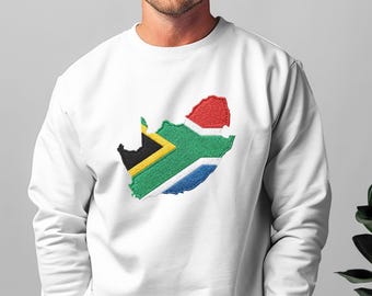 Sudadera con cuello redondo y bordado de mapa de Sudáfrica. Suéter de Sudáfrica, regalo para amantes de los viajes. Camiseta de cuello redondo con regalo de viaje de Sudáfrica. África.
